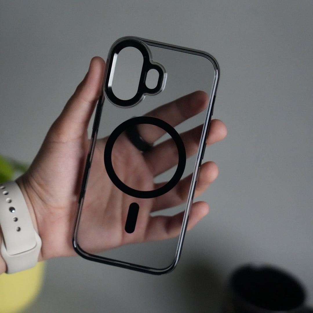 iPhone 17 Transparent MagSafe Case with Metal Camera Frame | Crystal Clear Back Cover (BLACK)