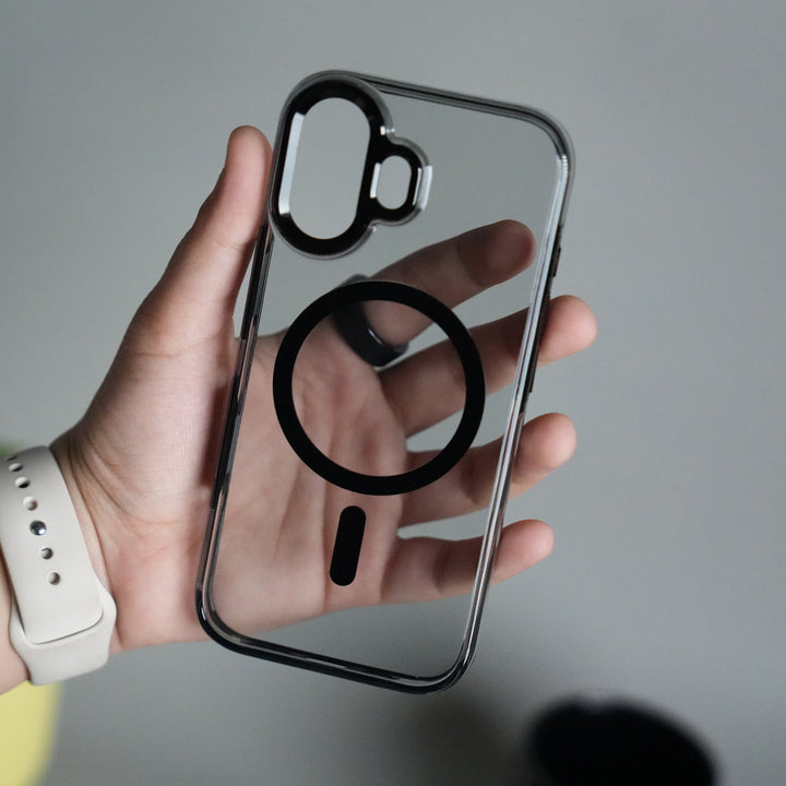 iPhone 17 Transparent MagSafe Case with Metal Camera Frame | Crystal Clear Back Cover (BLACK)