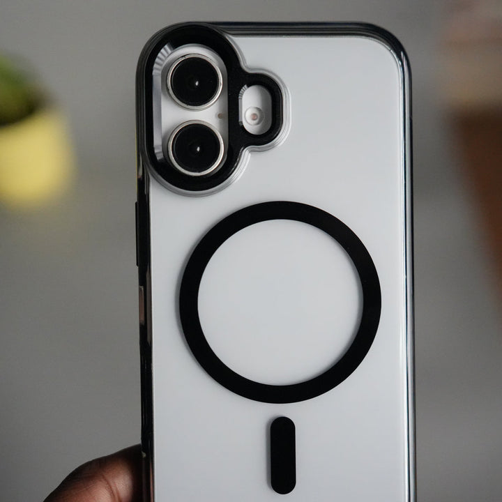 iPhone 17 Transparent MagSafe Case with Metal Camera Frame | Crystal Clear Back Cover (BLACK)