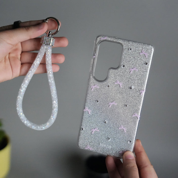 Galaxy S24 Ultra Shimmer Bow Design Case | With Mobile Wrist Holder Charm