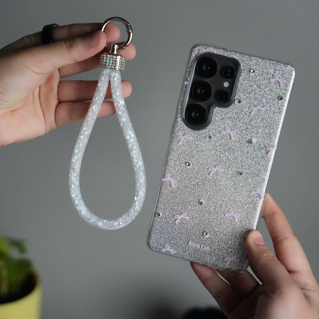 Galaxy S24 Ultra Shimmer Bow Design Case | With Mobile Wrist Holder Charm