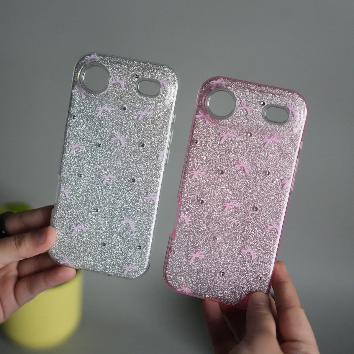 iPhone 17 Air Shimmer Bow Design Case | With Mobile Wrist Holder Charm