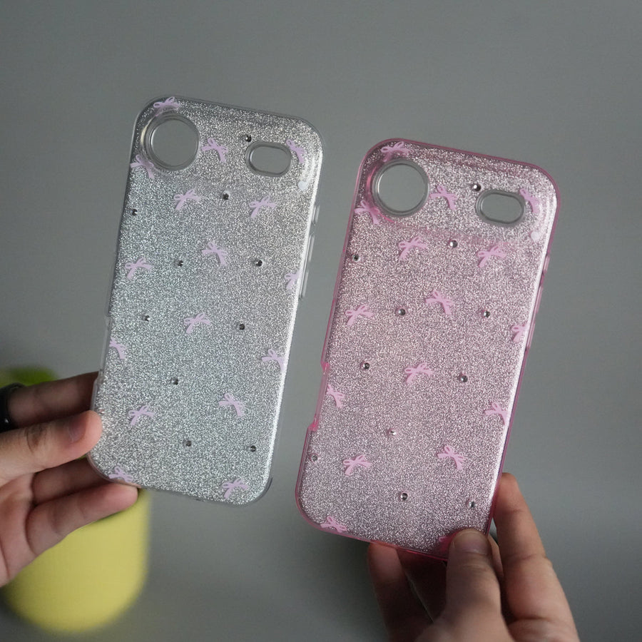 iPhone 17 Air Shimmer Bow Design Case | With Mobile Wrist Holder Charm