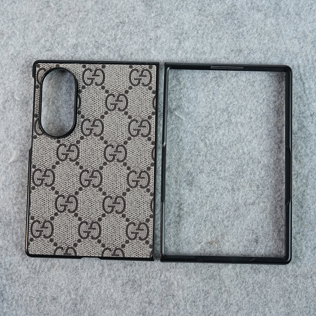 Luxury GG Pattern PU Leather Case Cover For Samsung Galaxy Z Fold 8 (Beige)