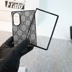 Luxury GG Pattern PU Leather Case Cover For Samsung Galaxy Z Fold 8 (Beige)