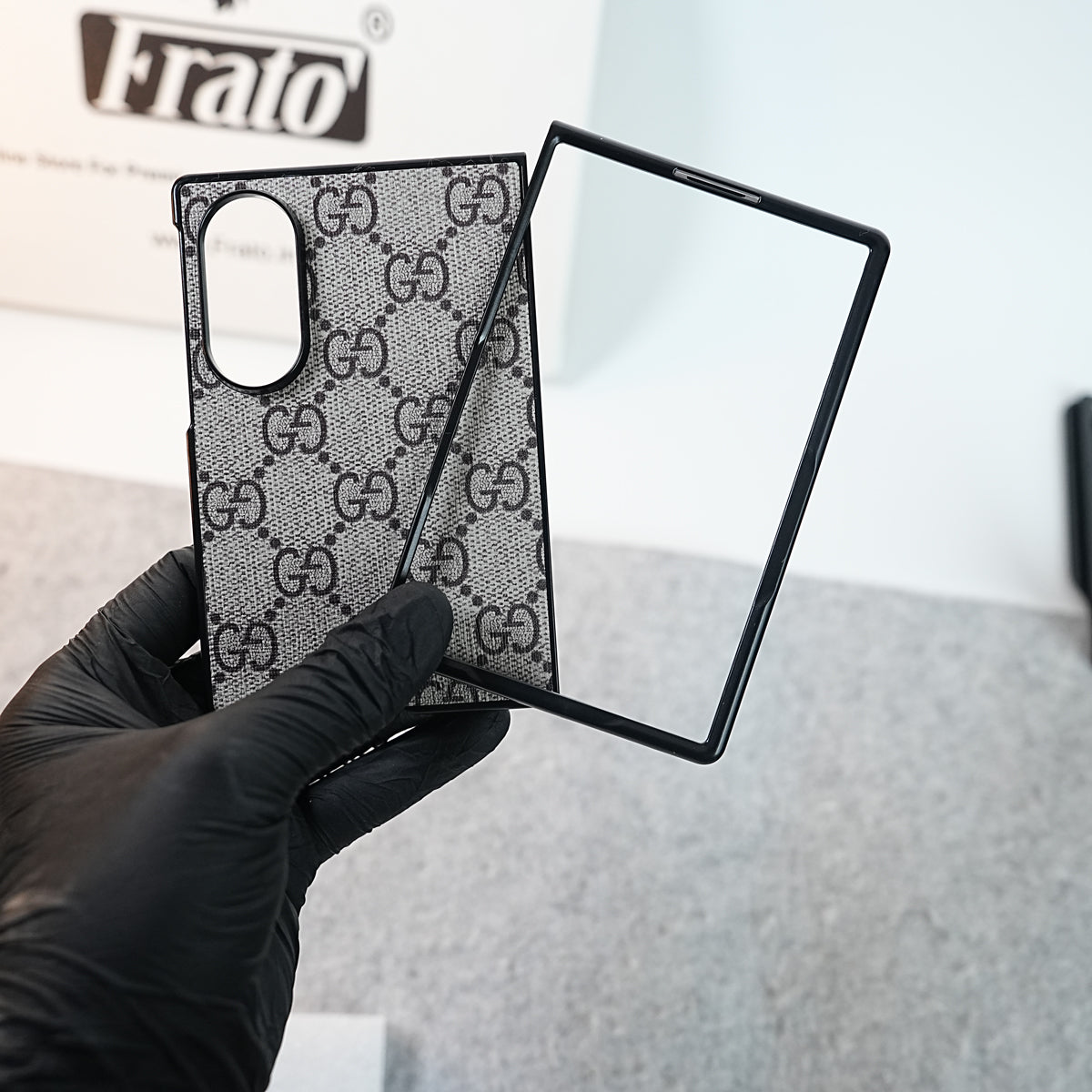 Luxury GG Pattern PU Leather Case Cover For Samsung Galaxy Z Fold 8 (Beige)