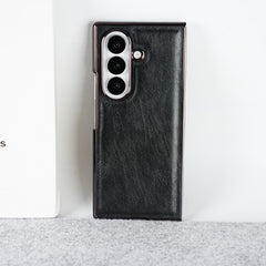 Samsung Galaxy Z Fold 7 PU Leather Chrome Plated Front Screen Protector Case Cover