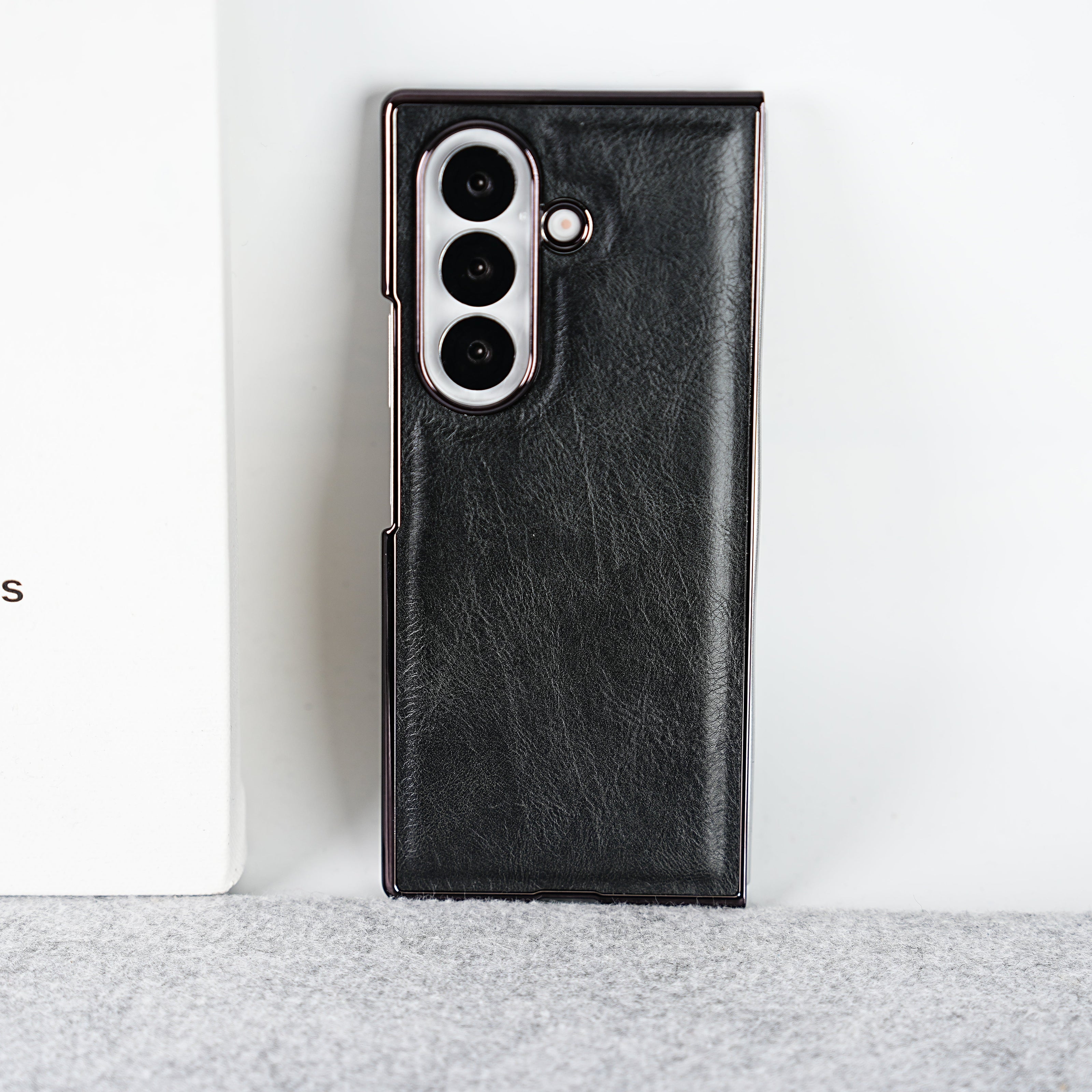 Samsung Galaxy Z Fold 7 PU Leather Chrome Plated Front Screen Protector Case Cover
