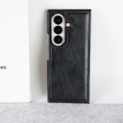 Samsung Galaxy Z Fold 7 PU Leather Chrome Plated Front Screen Protector Case Cover