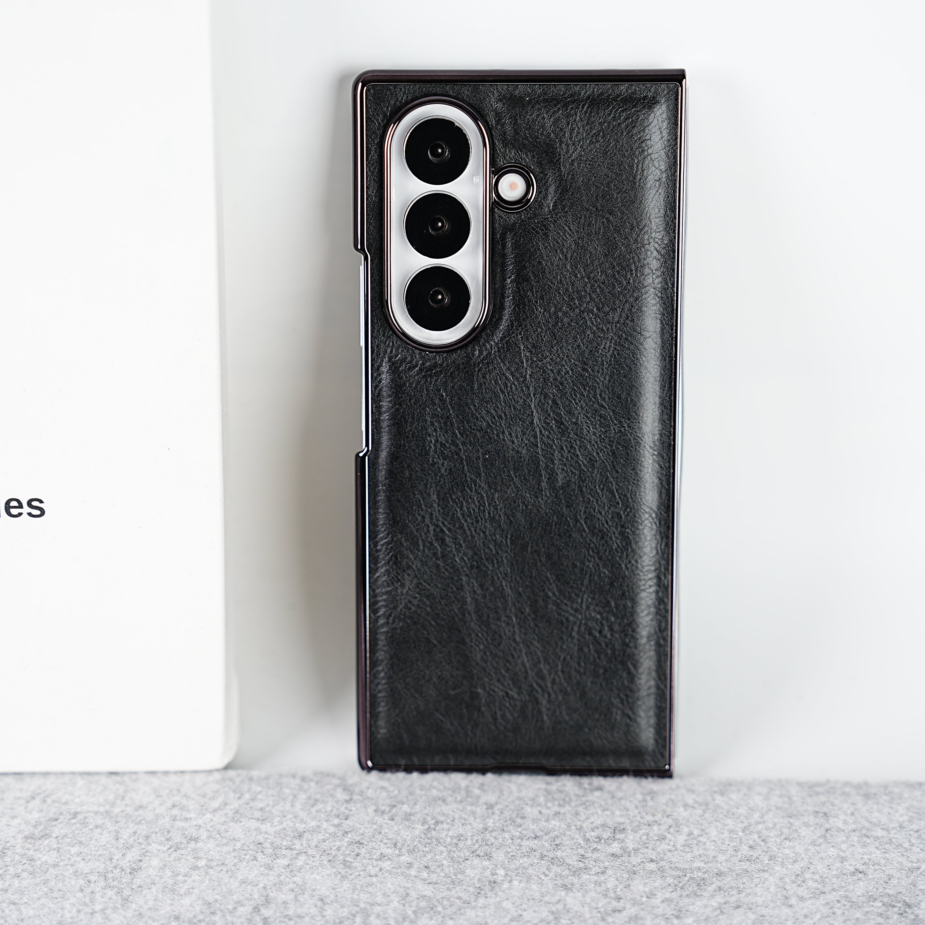 Samsung Galaxy Z Fold 7 PU Leather Chrome Plated Front Screen Protector Case Cover
