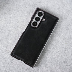 Samsung Galaxy Z Fold 7 PU Leather Chrome Plated Front Screen Protector Case Cover