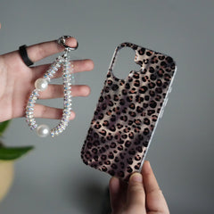 iPhone 17 Leopard Print Case with Beaded Wrist Strap | Cute Transparent Designer Cover
