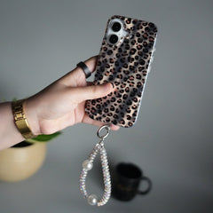 iPhone 17 Leopard Print Case with Beaded Wrist Strap | Cute Transparent Designer Cover