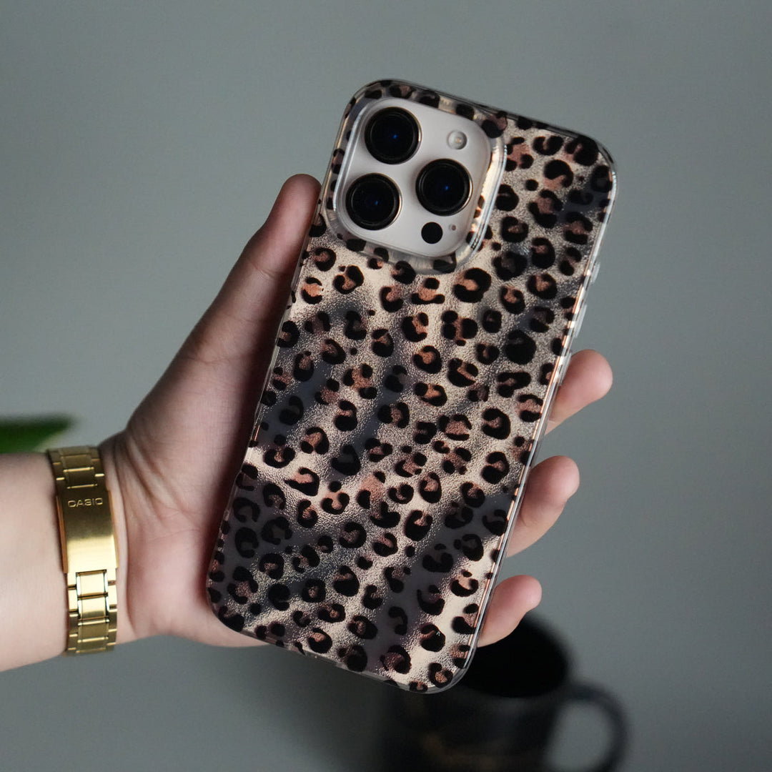 iPhone 16 Series Leopard Print Case with Beaded Wrist Strap | Cute Transparent Designer Cover