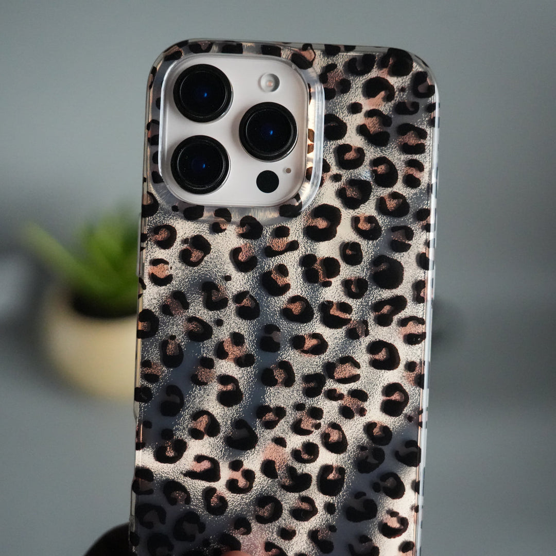 iPhone 16 Series Leopard Print Case with Beaded Wrist Strap | Cute Transparent Designer Cover