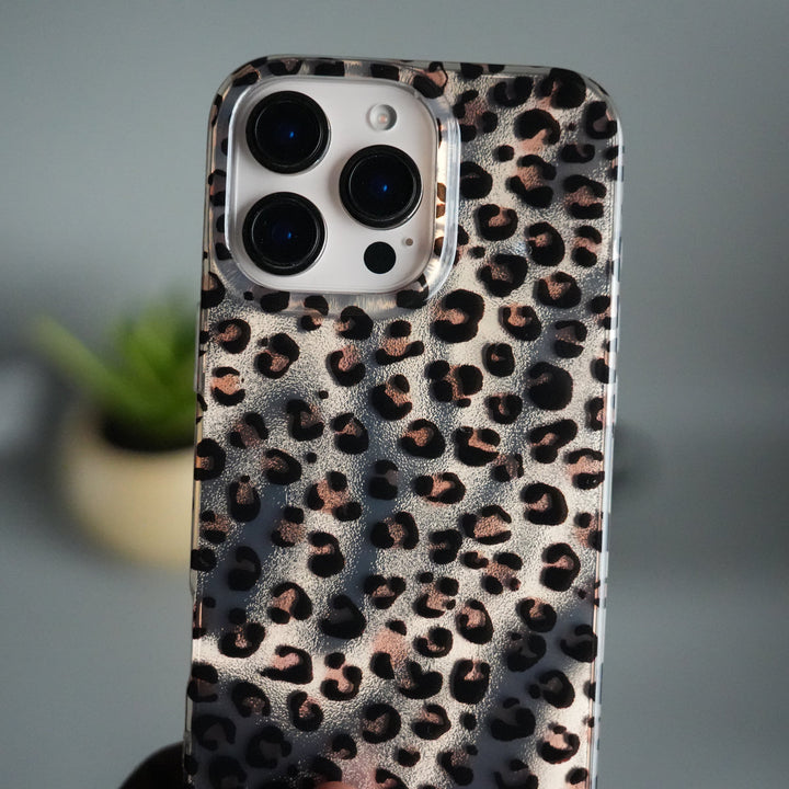 iPhone 16 Series Leopard Print Case with Beaded Wrist Strap | Cute Transparent Designer Cover