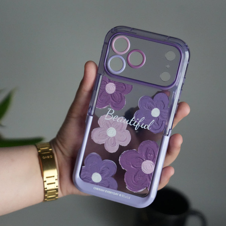 iPhone Series Beautiful Purple Glossy Floral With Kickstand Case Cover