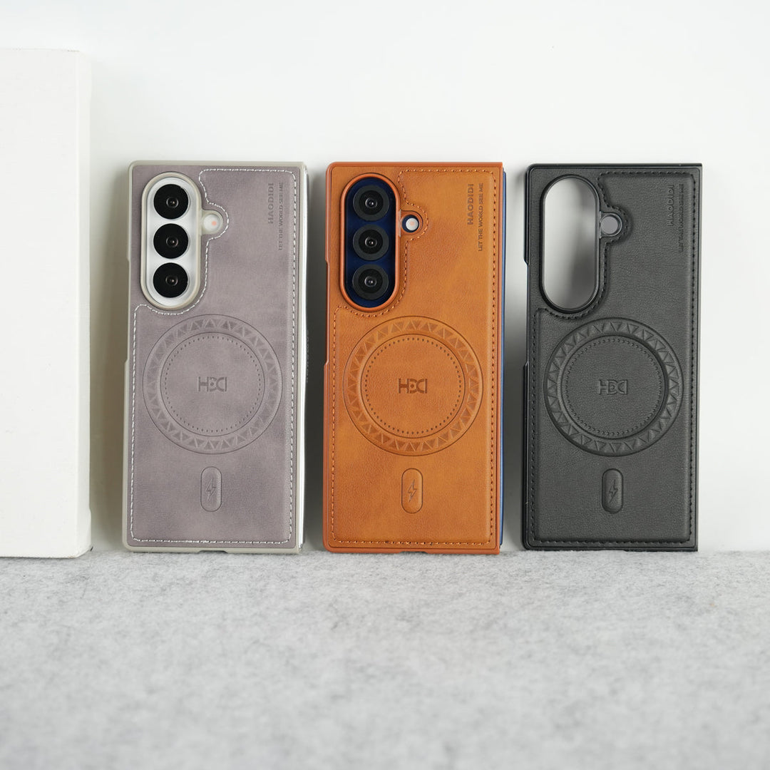 Stitch PU Leather Magnetic Charging Ring Cover For Galax Z fold 7