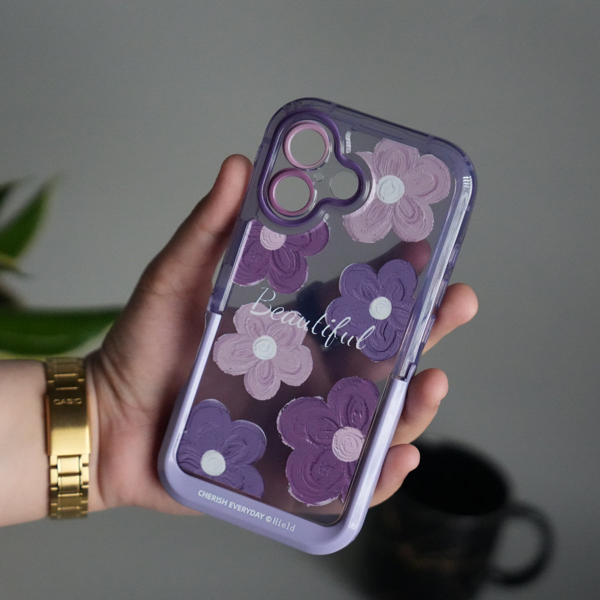 iPhone Series Beautiful Purple Glossy Floral With Kickstand Case Cover