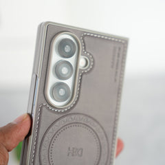 Stitch PU Leather Magnetic Charging Ring Cover For Galax Z fold 7