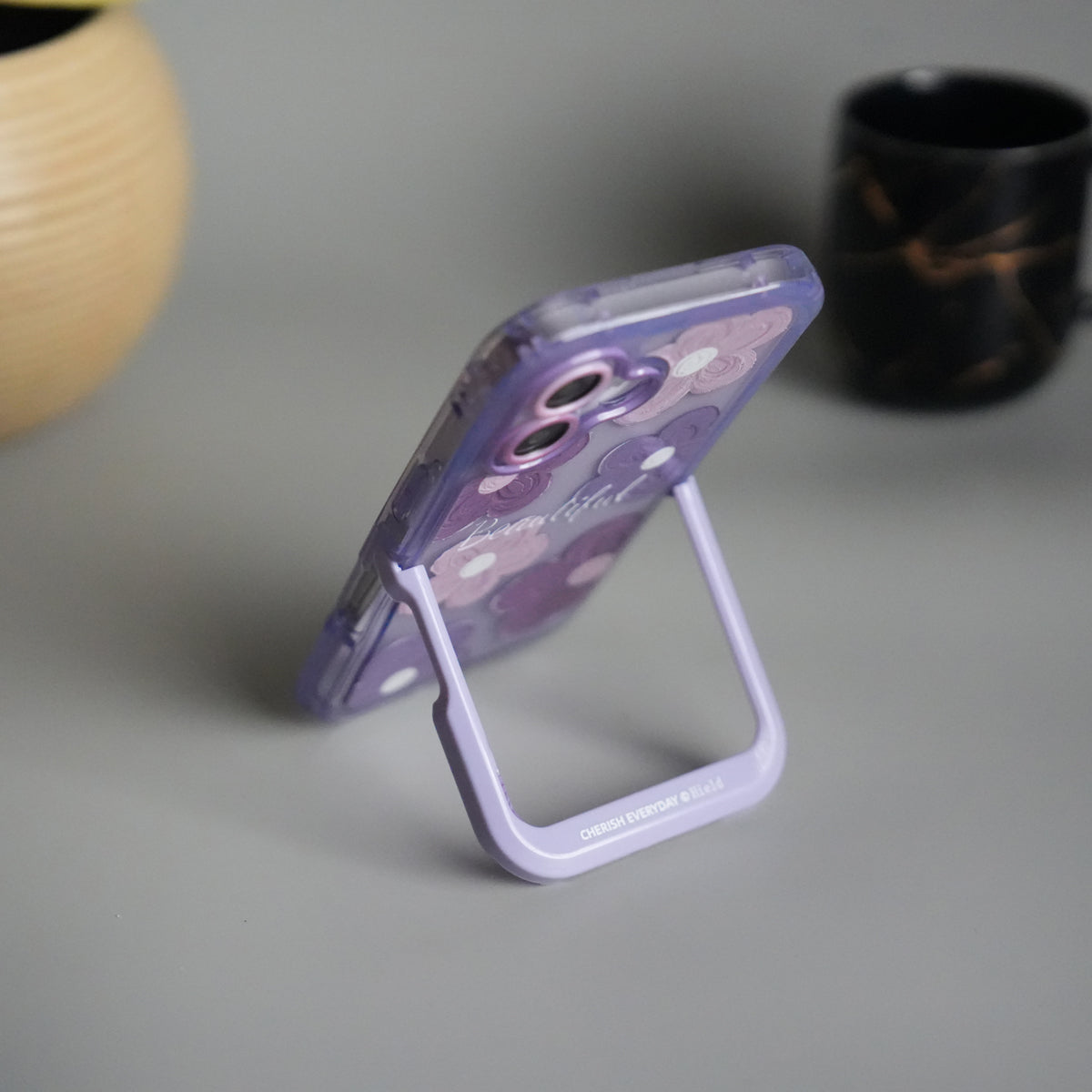 iPhone Series Beautiful Purple Glossy Floral With Kickstand Case Cover