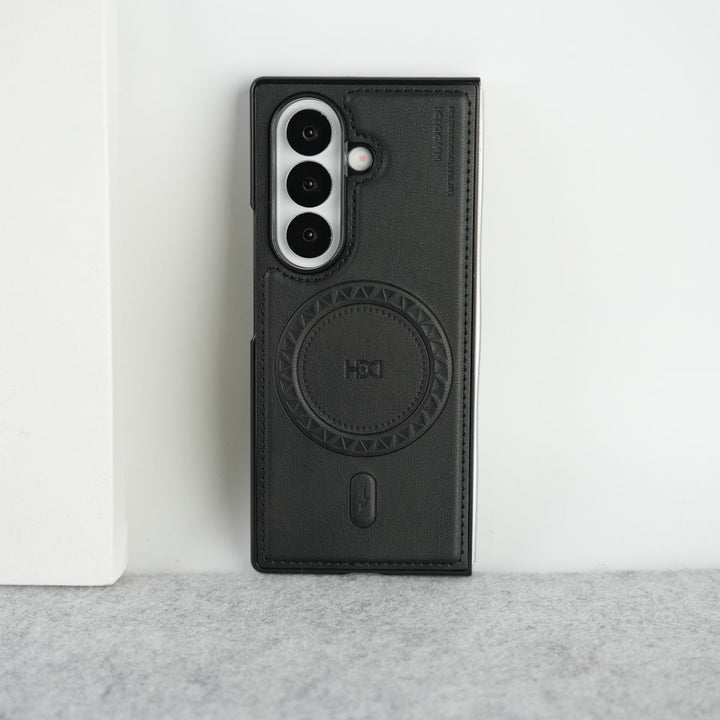 Stitch PU Leather Magnetic Charging Ring Cover For Galax Z fold 7