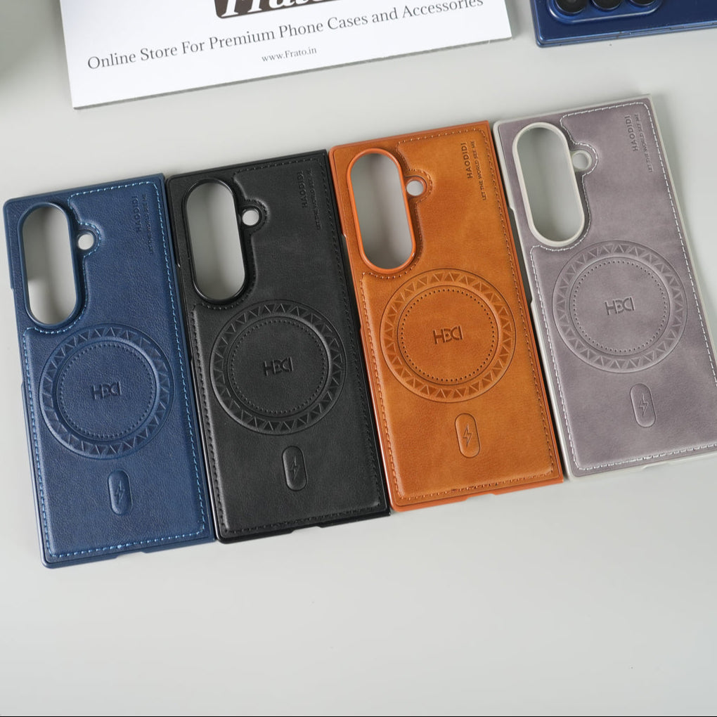 Stitch PU Leather Magnetic Charging Ring Cover For Galax Z fold 7