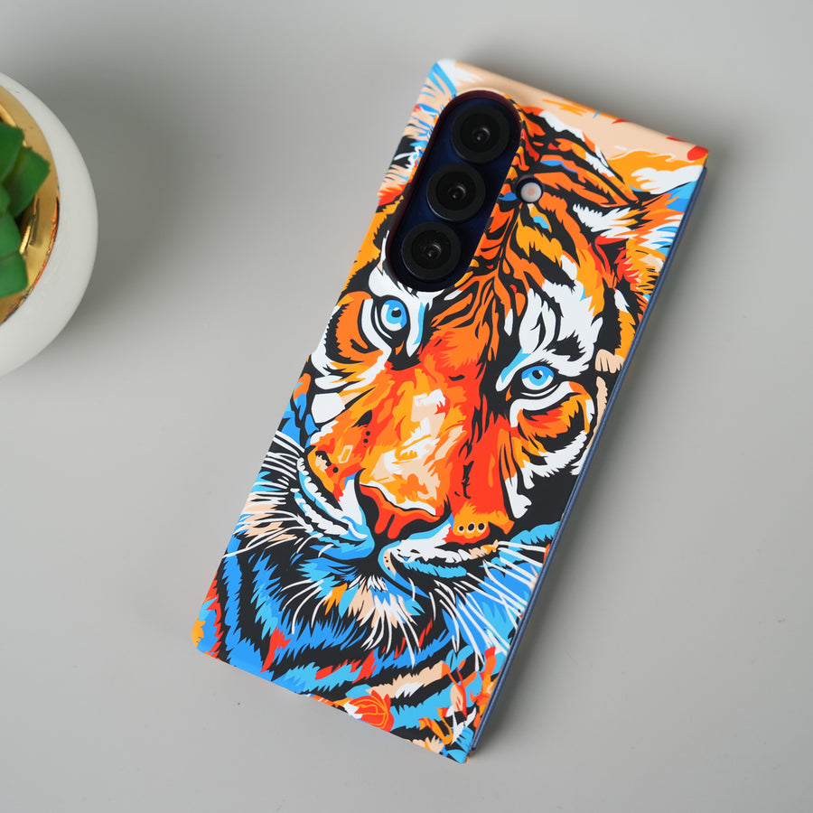 Samsung Galaxy Z Fold 7 Carbon Fiber Texture Case | Tiger Printed Hard PC Cover with MagSafe (Colorful Tiger)
