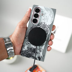 Samsung Galaxy Z Fold 7 Carbon Fiber Texture Case | Tiger Printed Hard PC Cover with MagSafe (Colorful Tiger)