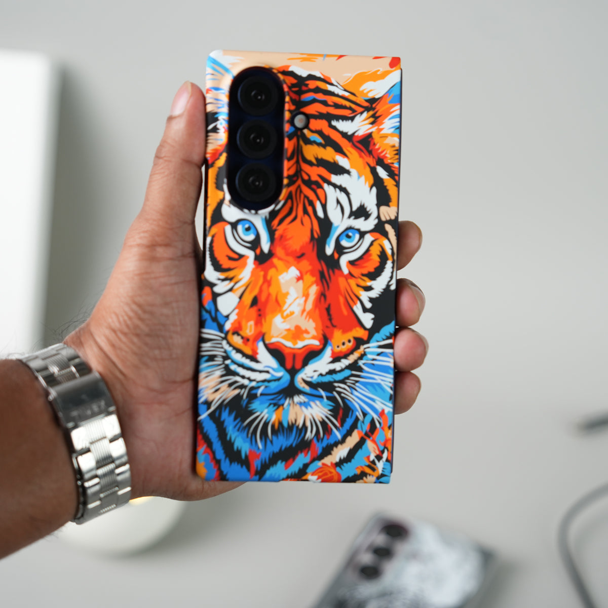 Samsung Galaxy Z Fold 7 Carbon Fiber Texture Case | Tiger Printed Hard PC Cover with MagSafe (Colorful Tiger)