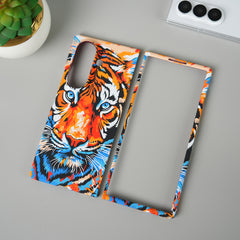 Samsung Galaxy Z Fold 7 Carbon Fiber Texture Case | Tiger Printed Hard PC Cover with MagSafe (Colorful Tiger)