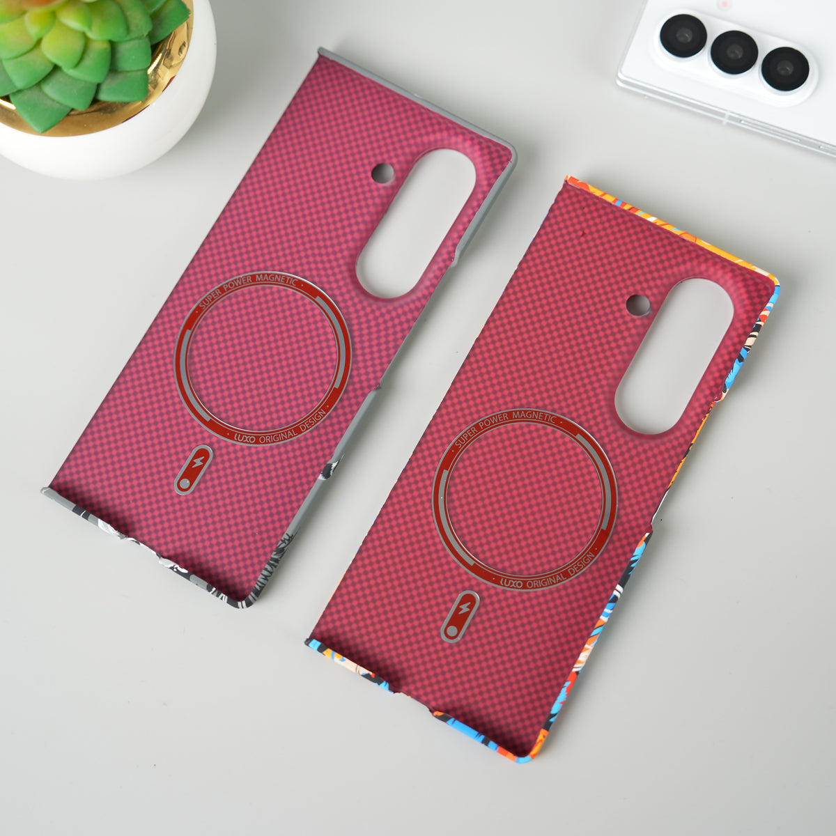 Samsung Galaxy Z Fold 7 Carbon Fiber Texture Case | Tiger Printed Hard PC Cover with MagSafe (Colorful Tiger)