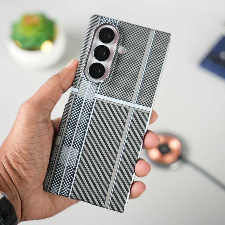 Samsung Galaxy Z Fold 7 Carbon Fiber Aramid Texture Case | Hard PC Slim MagSafe Cover (Gray Grid)
