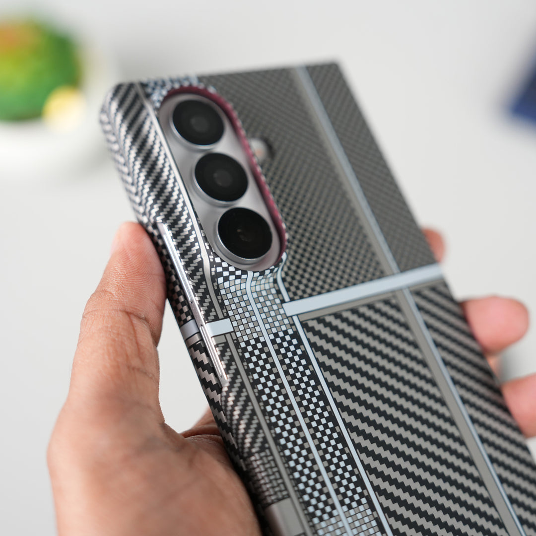Samsung Galaxy Z Fold 7 Carbon Fiber Aramid Texture Case | Hard PC Slim MagSafe Cover (Gray Grid)