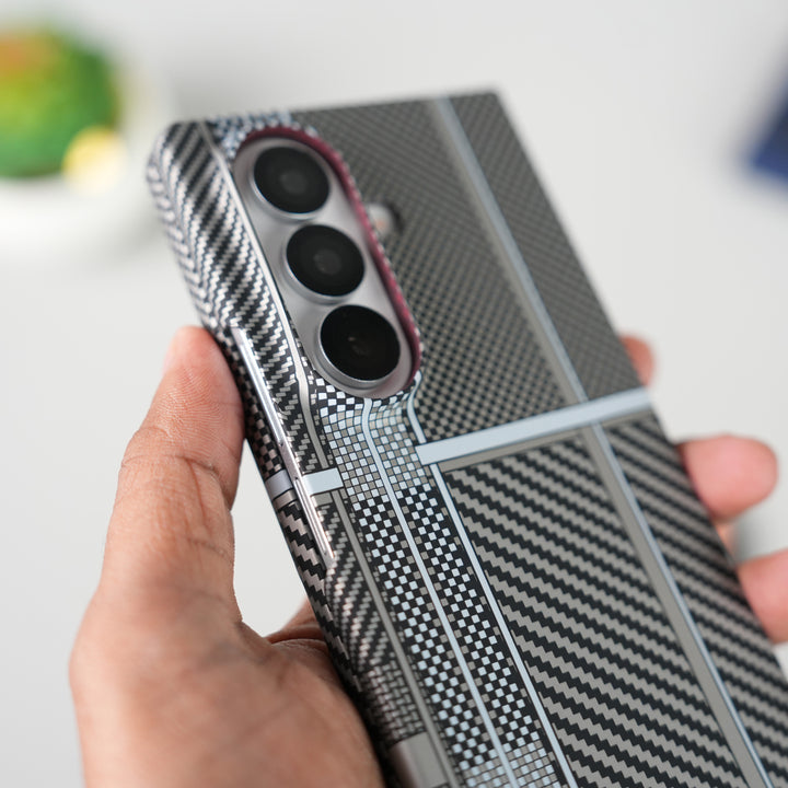 Samsung Galaxy Z Fold 7 Carbon Fiber Aramid Texture Case | Hard PC Slim MagSafe Cover (Gray Grid)
