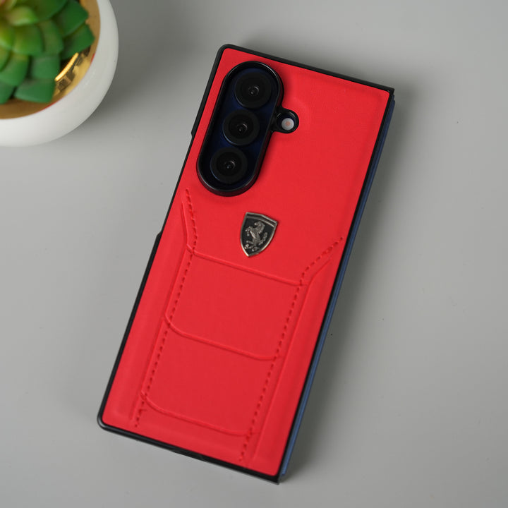 Samsung Galaxy Z Fold 7 FR Stitched PU Leather Case Cover (Red)