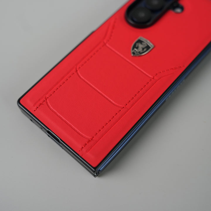 Samsung Galaxy Z Fold 7 FR Stitched PU Leather Case Cover (Red)