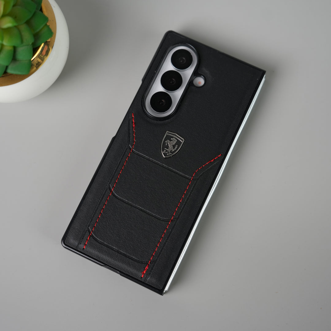 Samsung Galaxy Z Fold 7 FR Stitched PU Leather Case Cover (Black)