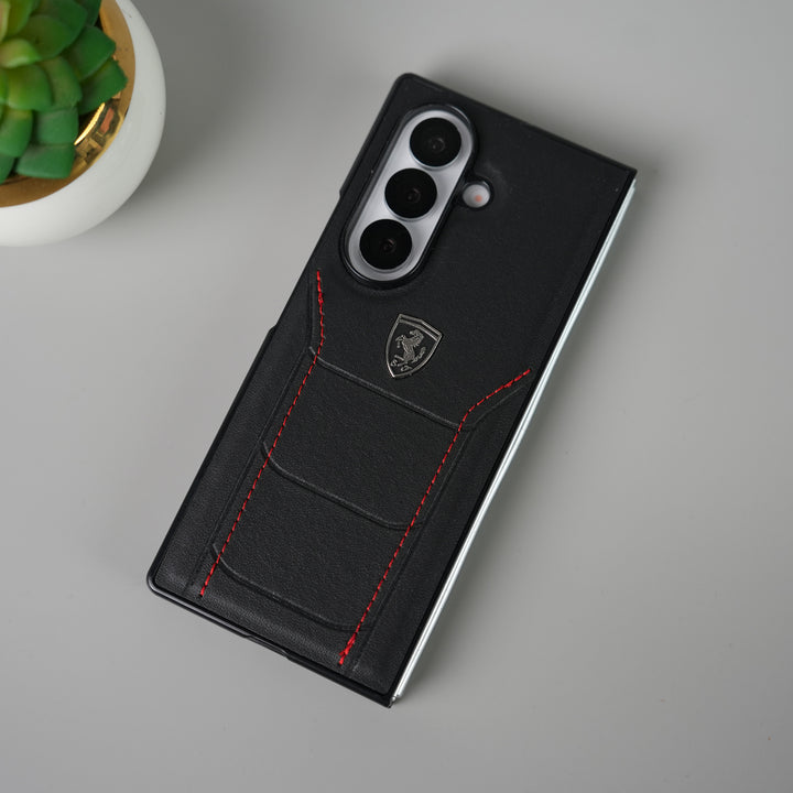 Samsung Galaxy Z Fold 7 FR Stitched PU Leather Case Cover (Black)