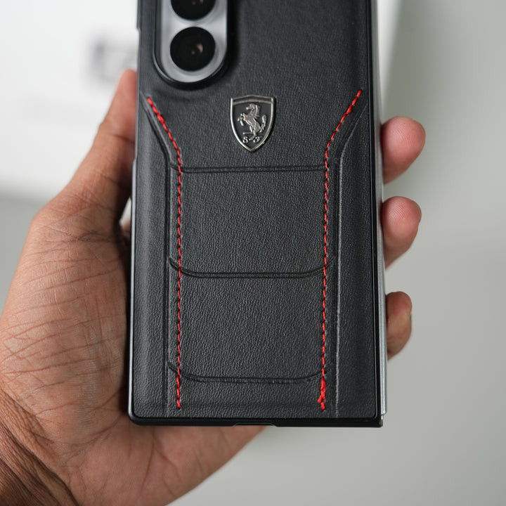 Samsung Galaxy Z Fold 7 FR Stitched PU Leather Case Cover (Black)
