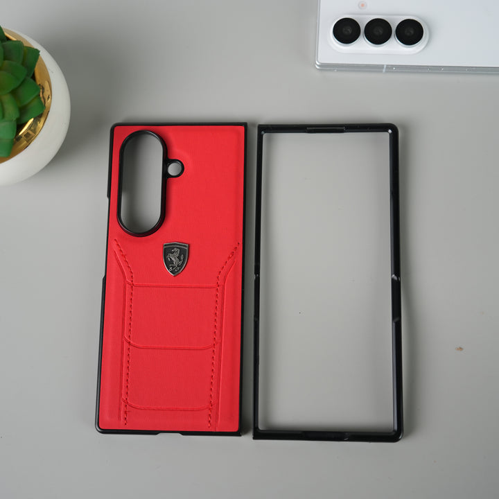Samsung Galaxy Z Fold 7 FR Stitched PU Leather Case Cover (Red)