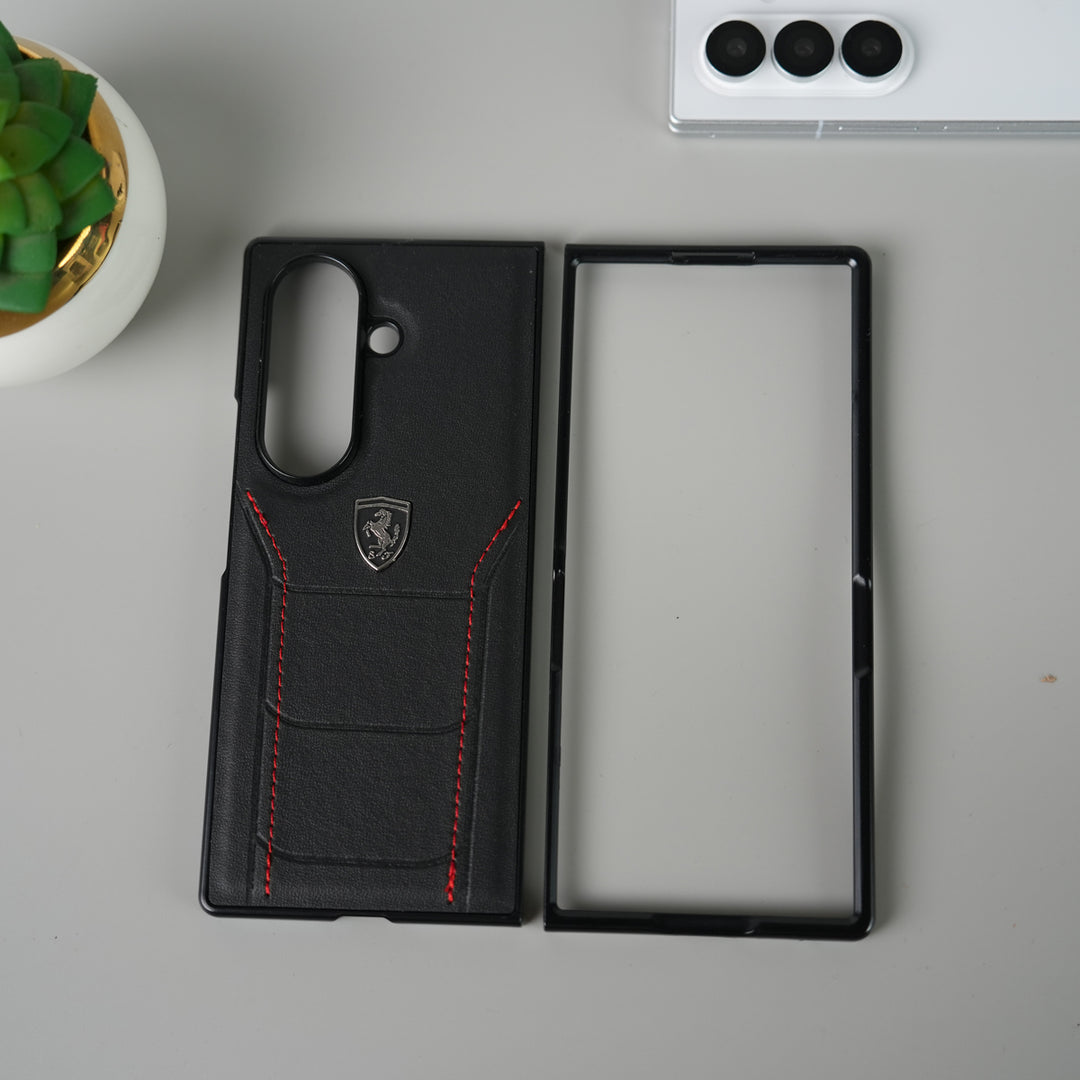 Samsung Galaxy Z Fold 7 FR Stitched PU Leather Case Cover (Black)