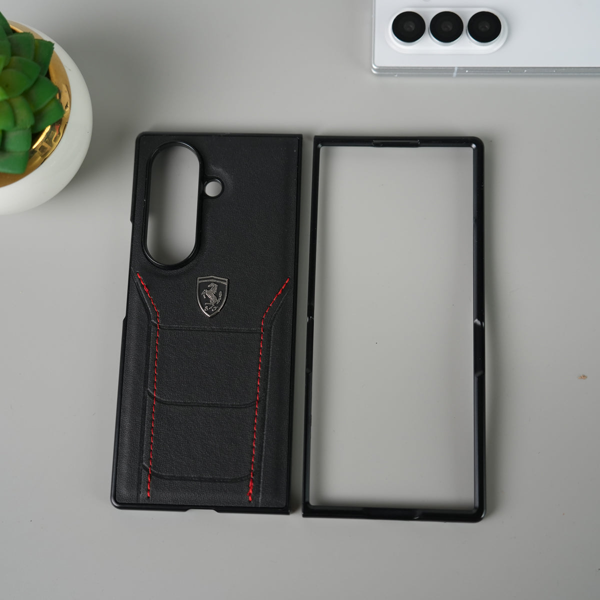 Samsung Galaxy Z Fold 8 Ultra FR Stitched PU Leather Case Cover (Black)