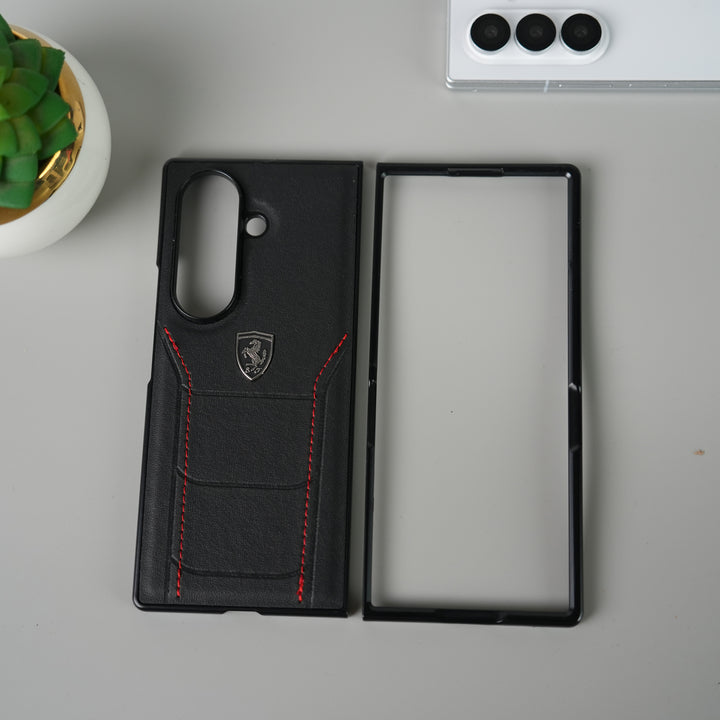Samsung Galaxy Z Fold 7 FR Stitched PU Leather Case Cover (Black)