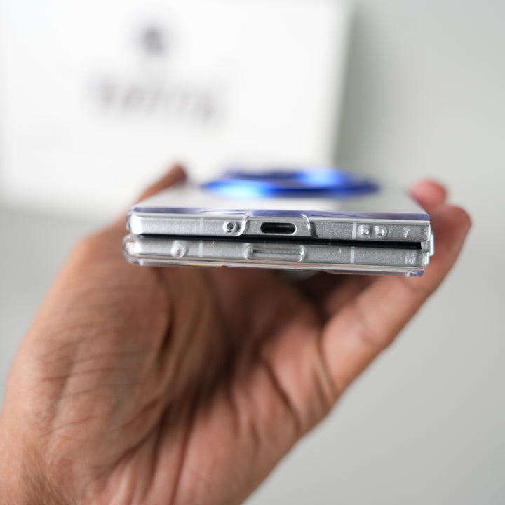Samsung Galaxy Z Fold 7 Transparent Magnetic Ring Case | Clear Shockproof Back Cover with Kickstand Grip (Blue)