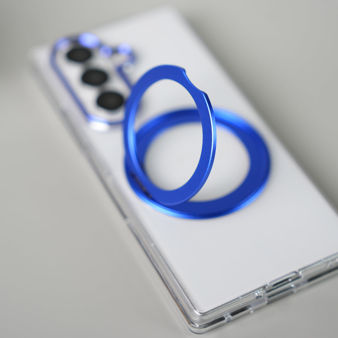Samsung Galaxy Z Fold 7 Transparent Magnetic Ring Case | Clear Shockproof Back Cover with Kickstand Grip (Blue)