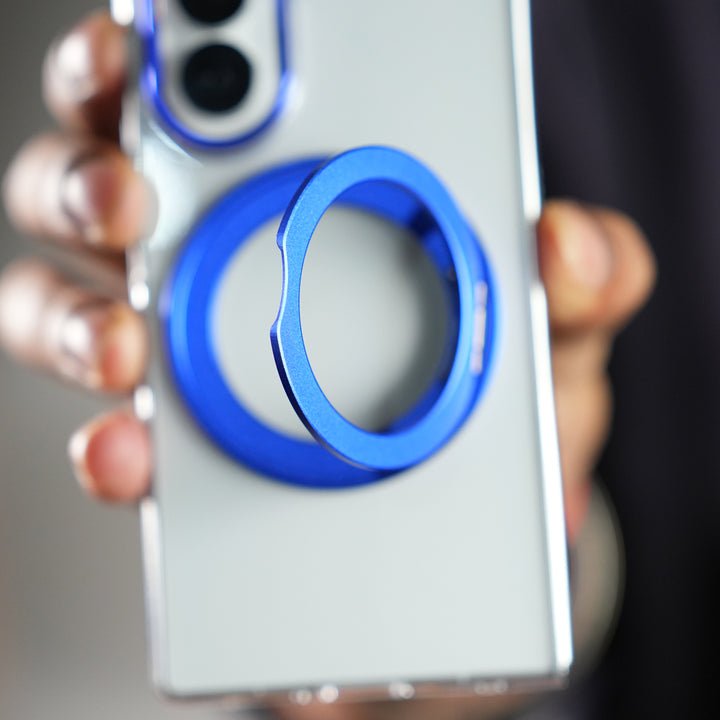 Samsung Galaxy Z Fold 7 Transparent Magnetic Ring Case | Clear Shockproof Back Cover with Kickstand Grip (Blue)