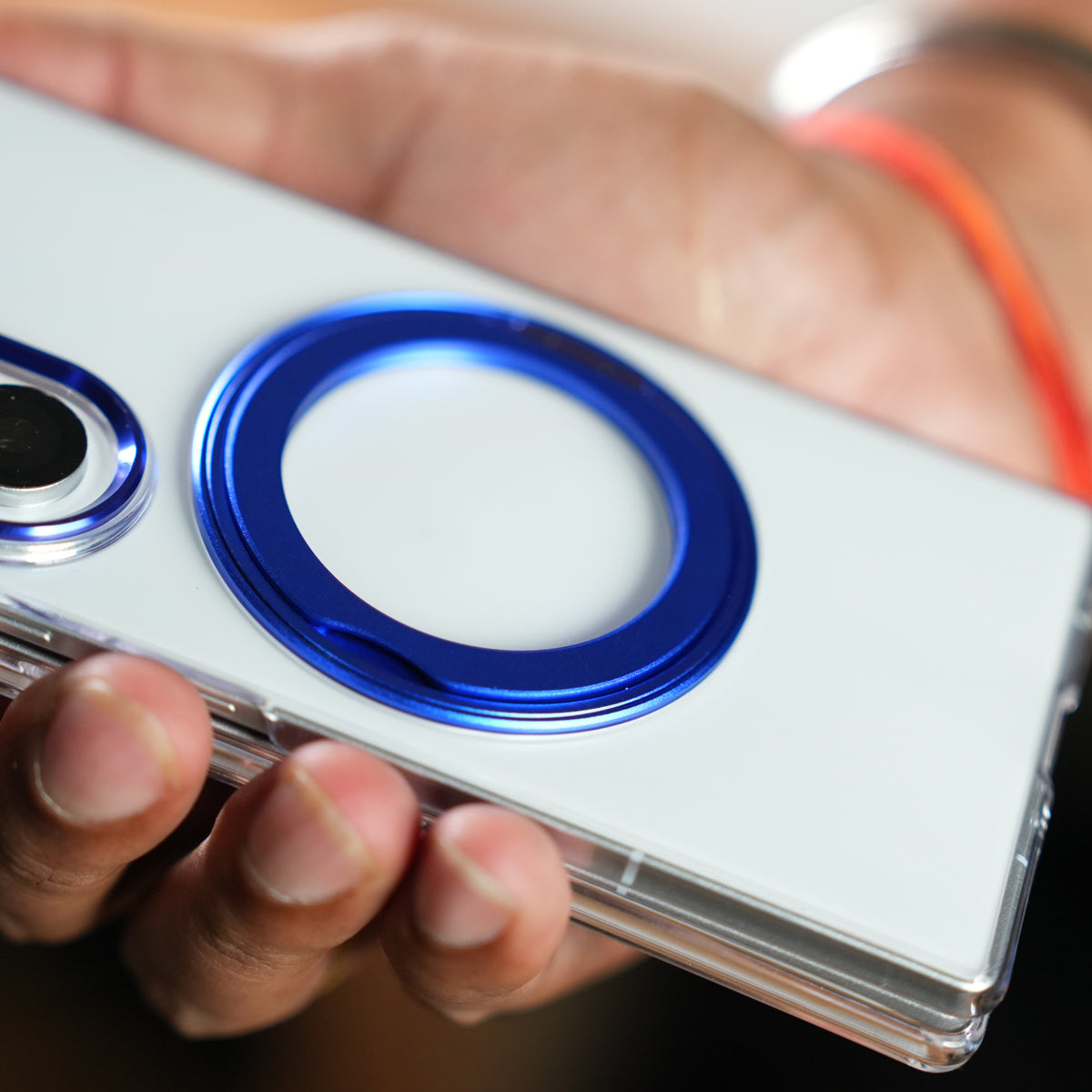 Samsung Galaxy Z Fold 7 Transparent Magnetic Ring Case | Clear Shockproof Back Cover with Kickstand Grip (Blue)