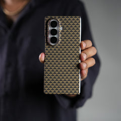 Samsung Galaxy Z Fold 7 Carbon Fiber Aramid Texture Case | Hard PC Slim MagSafe Cover (Golden Grid)