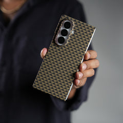 Samsung Galaxy Z Fold 7 Carbon Fiber Aramid Texture Case | Hard PC Slim MagSafe Cover (Golden Grid)